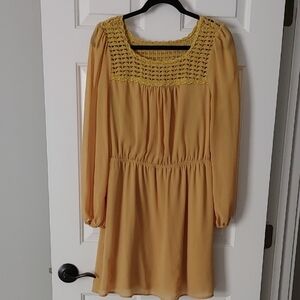 Peasant Long Sleeve Dress Women's LG Mustard Boho Crochet ENTRO Baby doll